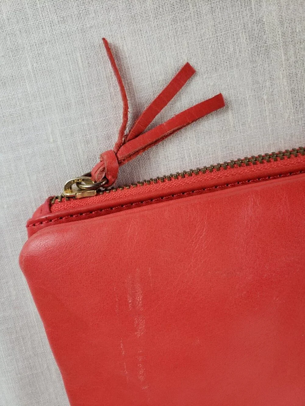 Alberta di Canio Foldover Clutch Purse Coral Red Leather Envelope Bag